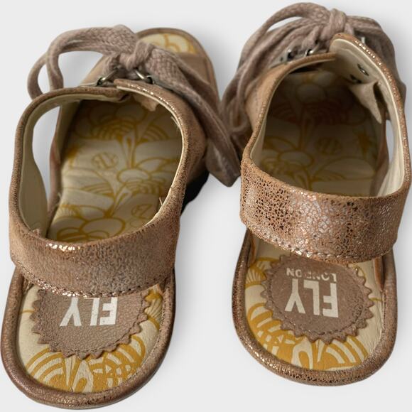 Fly London YLVA Sandals Wedge Leather Suede Gold Lace Up Size 38 US Size 8 - Picture 5 of 10